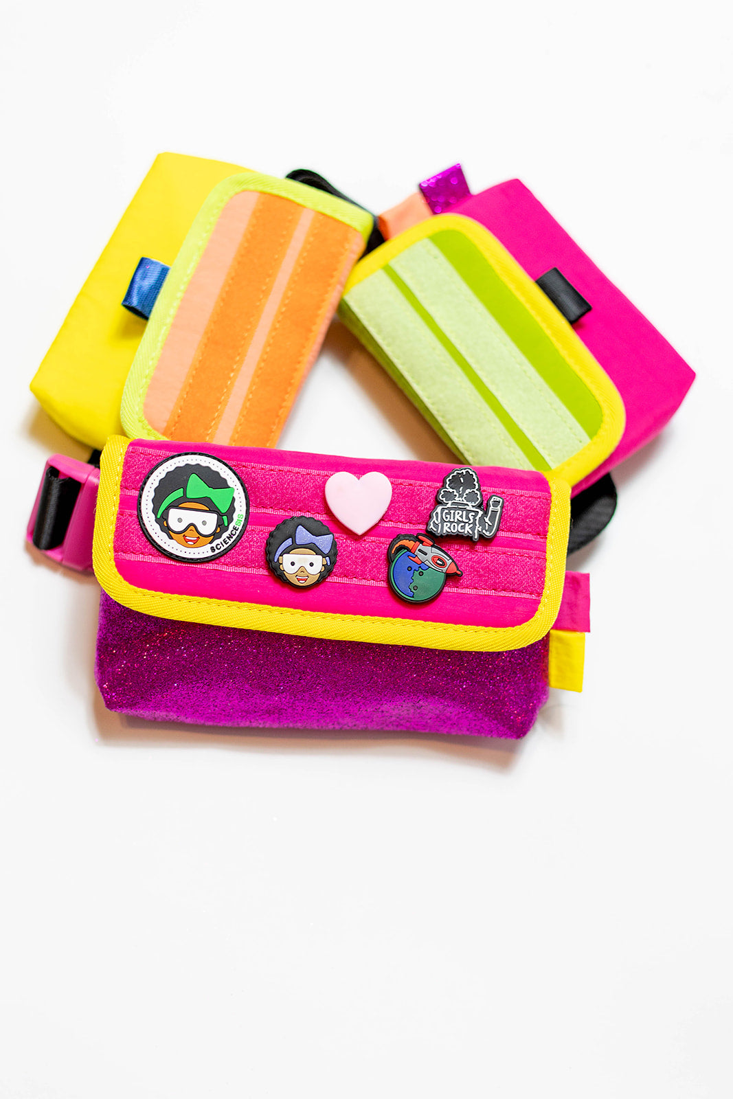 Close-up of Galaxy Bag featuring a glittery design and multiple pockets for organization.